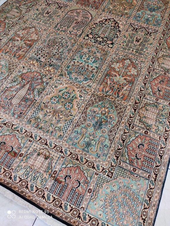 Tapis Fait Main Du Kashmir – Laine Et Soie – Multicolore – 220x80 Cm