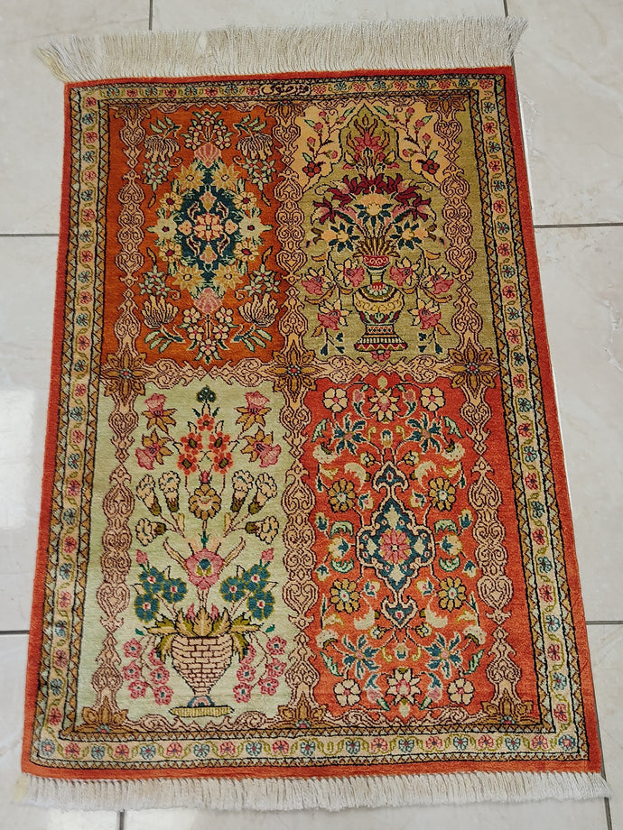Tapis Ghom soie noué main n°17601_80×55