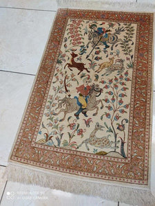 Tapis soie Ghom fait main n°16912_90×60